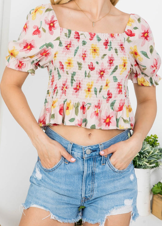 Flower Smocked Top