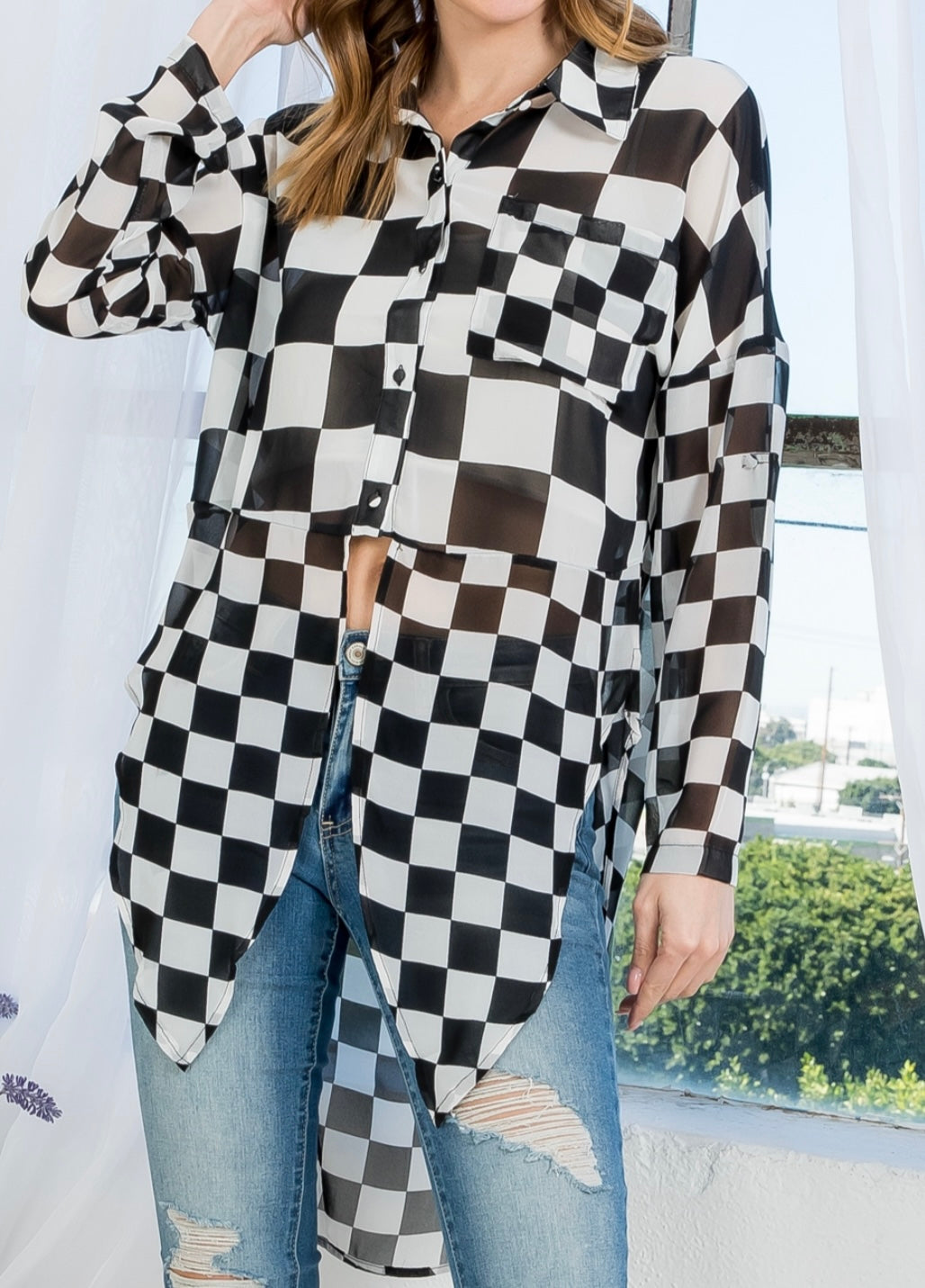 Checkered mid button down