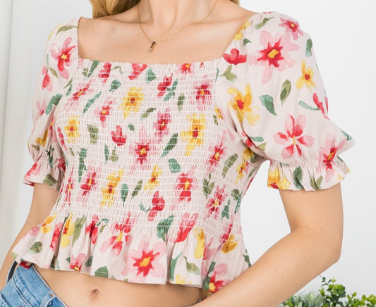 Flower Smocked Top